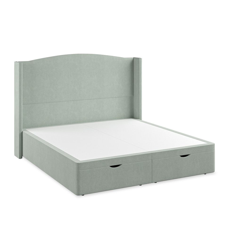 Eden Super King-Size Ottoman Storage Bed with Winged Headboard in Venice Fabric - Duck Egg 2