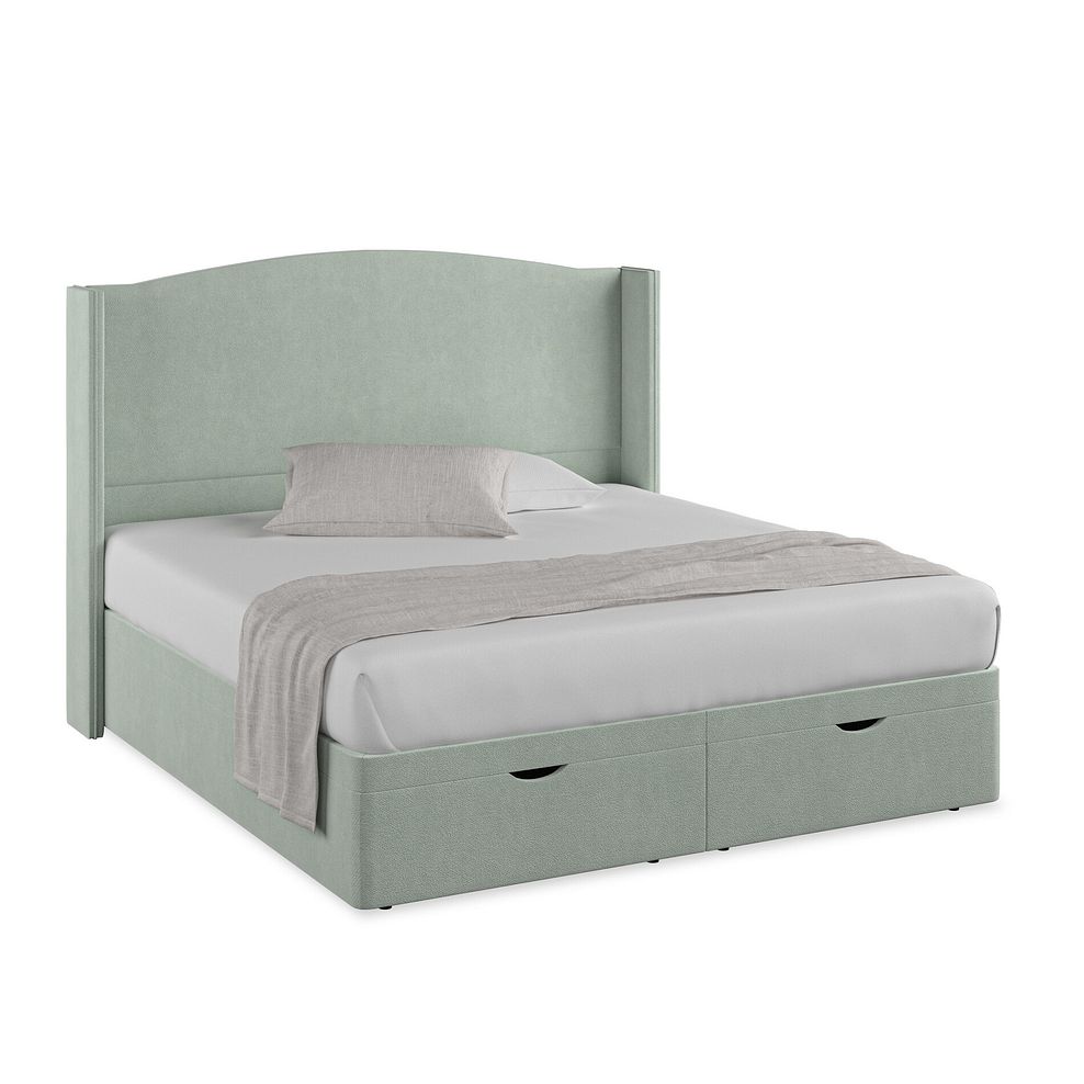 Eden Super King-Size Ottoman Storage Bed with Winged Headboard in Venice Fabric - Duck Egg Thumbnail 1