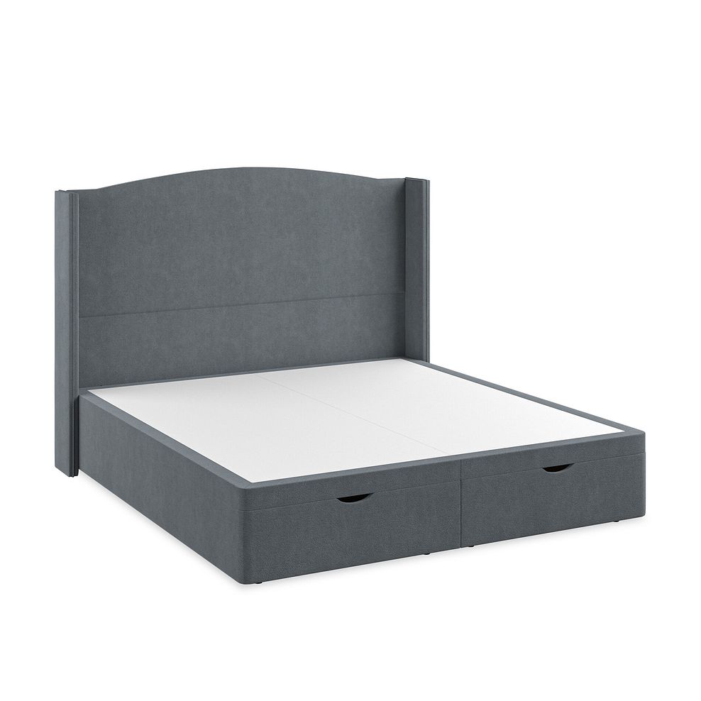 Eden Super King-Size Ottoman Storage Bed with Winged Headboard in Venice Fabric - Graphite Thumbnail 2