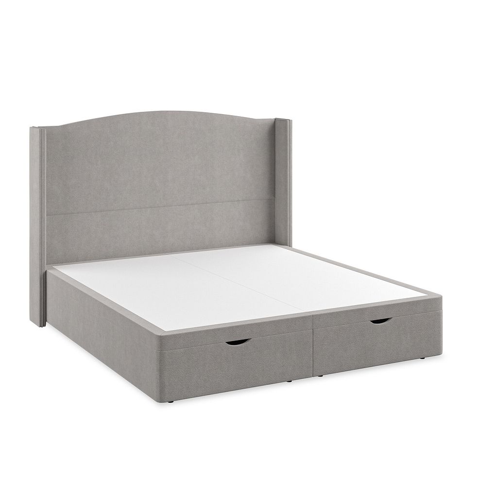 Eden Super King-Size Ottoman Storage Bed with Winged Headboard in Venice Fabric - Grey Thumbnail 2