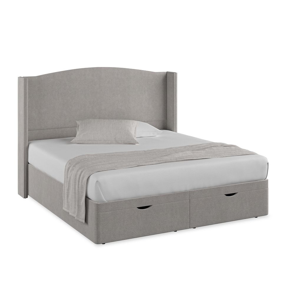 Eden Super King-Size Ottoman Storage Bed with Winged Headboard in Venice Fabric - Grey 1