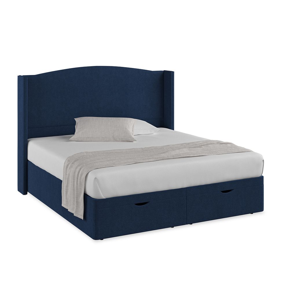 Eden Super King-Size Ottoman Storage Bed with Winged Headboard in Venice Fabric - Marine Thumbnail 1