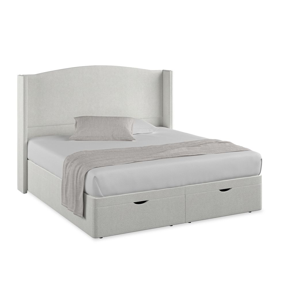Eden Super King-Size Ottoman Storage Bed with Winged Headboard in Venice Fabric - Silver 1