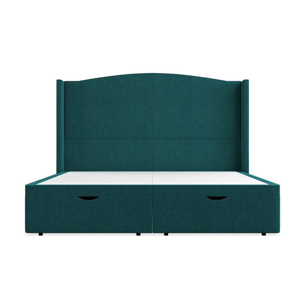 Eden Super King-Size Ottoman Storage Bed with Winged Headboard in Venice Fabric - Teal Thumbnail 4