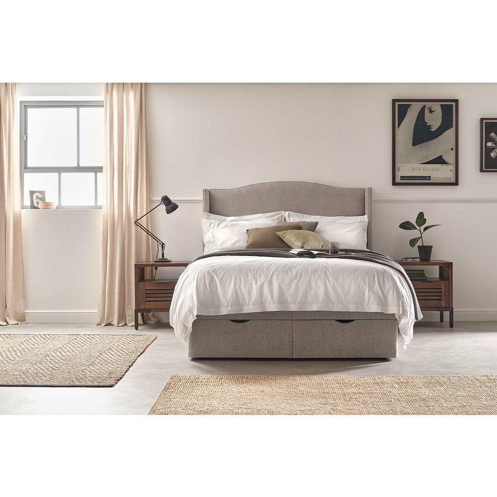 Eden Double Ottoman Storage Bed with Winged Headboard in Brooklyn Fabric - Quill Grey 2