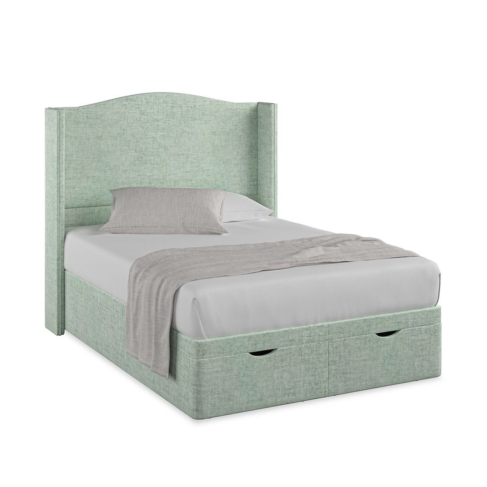 Eden Double Ottoman Storage Bed with Winged Headboard in Brooklyn Fabric - Glacier