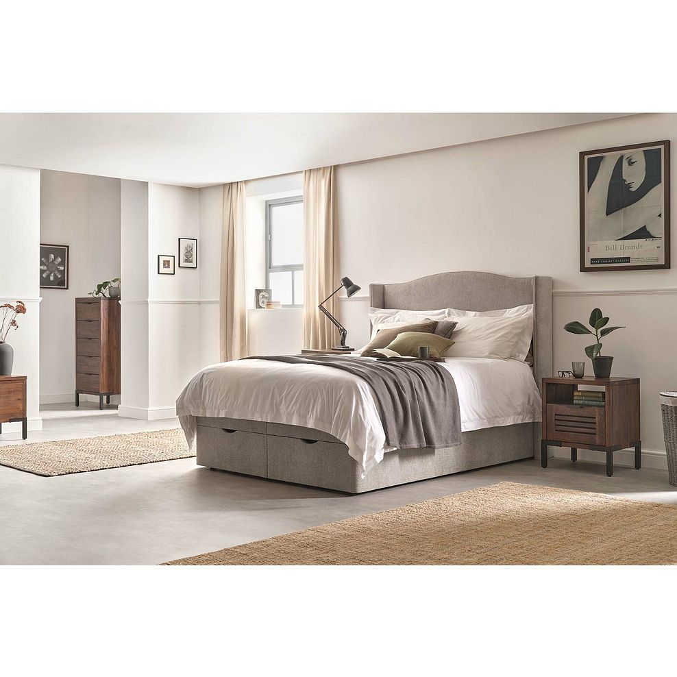 Eden King-Size Ottoman Storage Bed with Winged Headboard in Brooklyn Fabric - Quill Grey 1