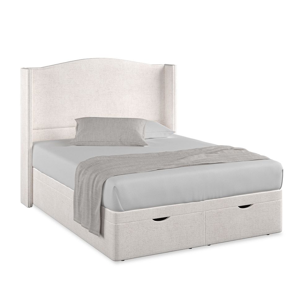Eden King-Size Ottoman Storage Bed with Winged Headboard in Brooklyn Fabric - Lace White Thumbnail 1