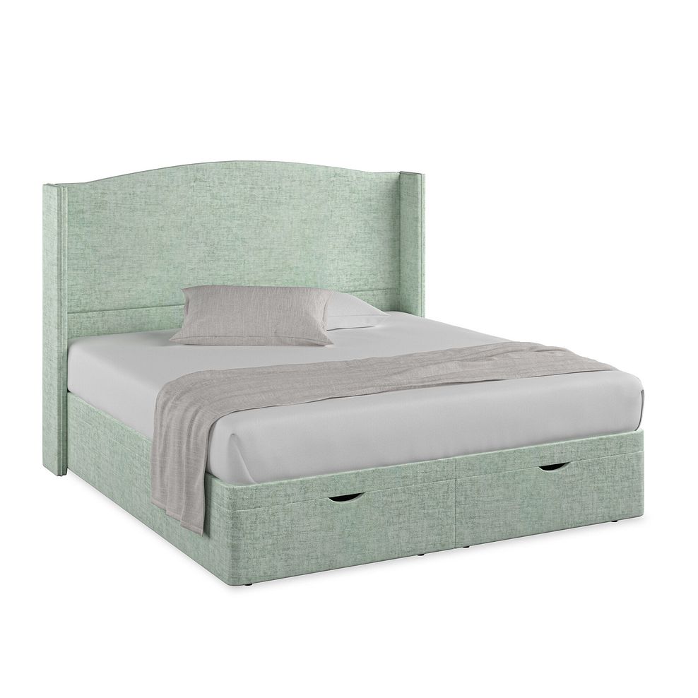 Eden Super King-Size Ottoman Storage Bed with Winged Headboard in Brooklyn Fabric - Glacier 1