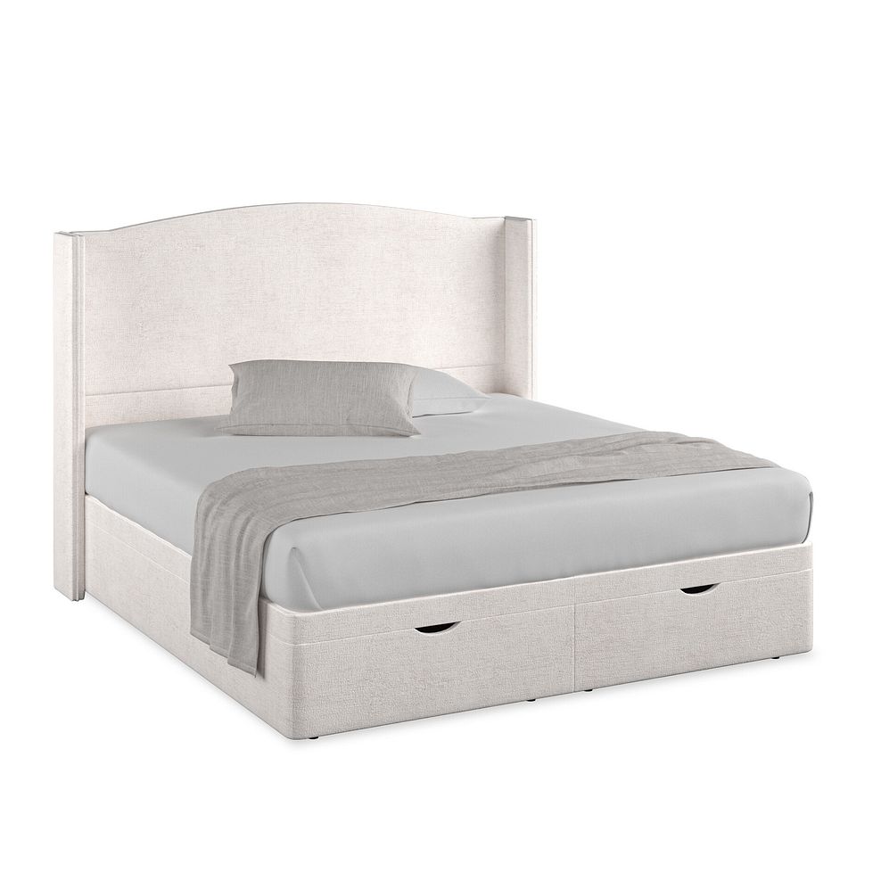 Eden Super King-Size Ottoman Storage Bed with Winged Headboard in Brooklyn Fabric - Lace White 1