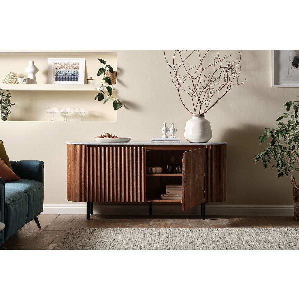 Elba Solid Acacia and Italian Marble Large Sideboard 1
