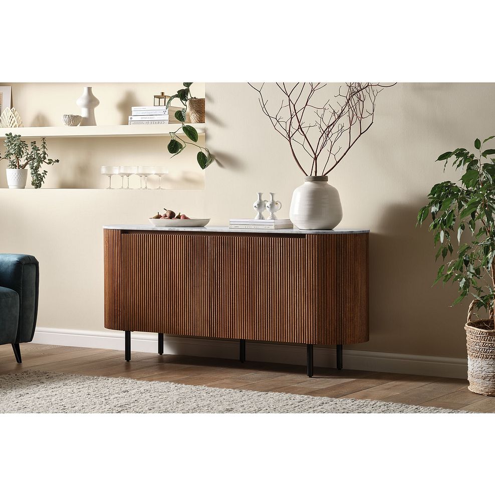 Elba Solid Acacia and Italian Marble Large Sideboard 2