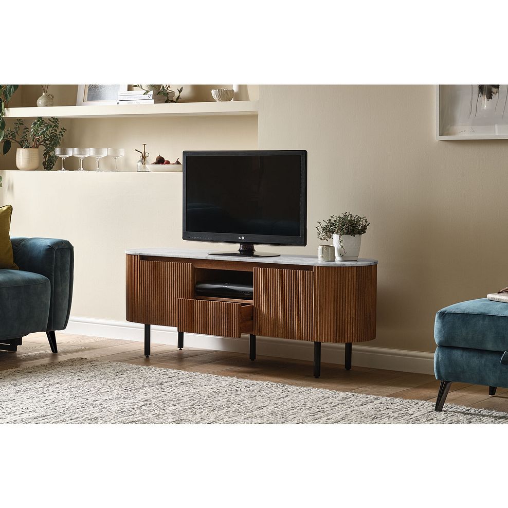 Elba Solid Acacia and Italian Marble TV Unit 3
