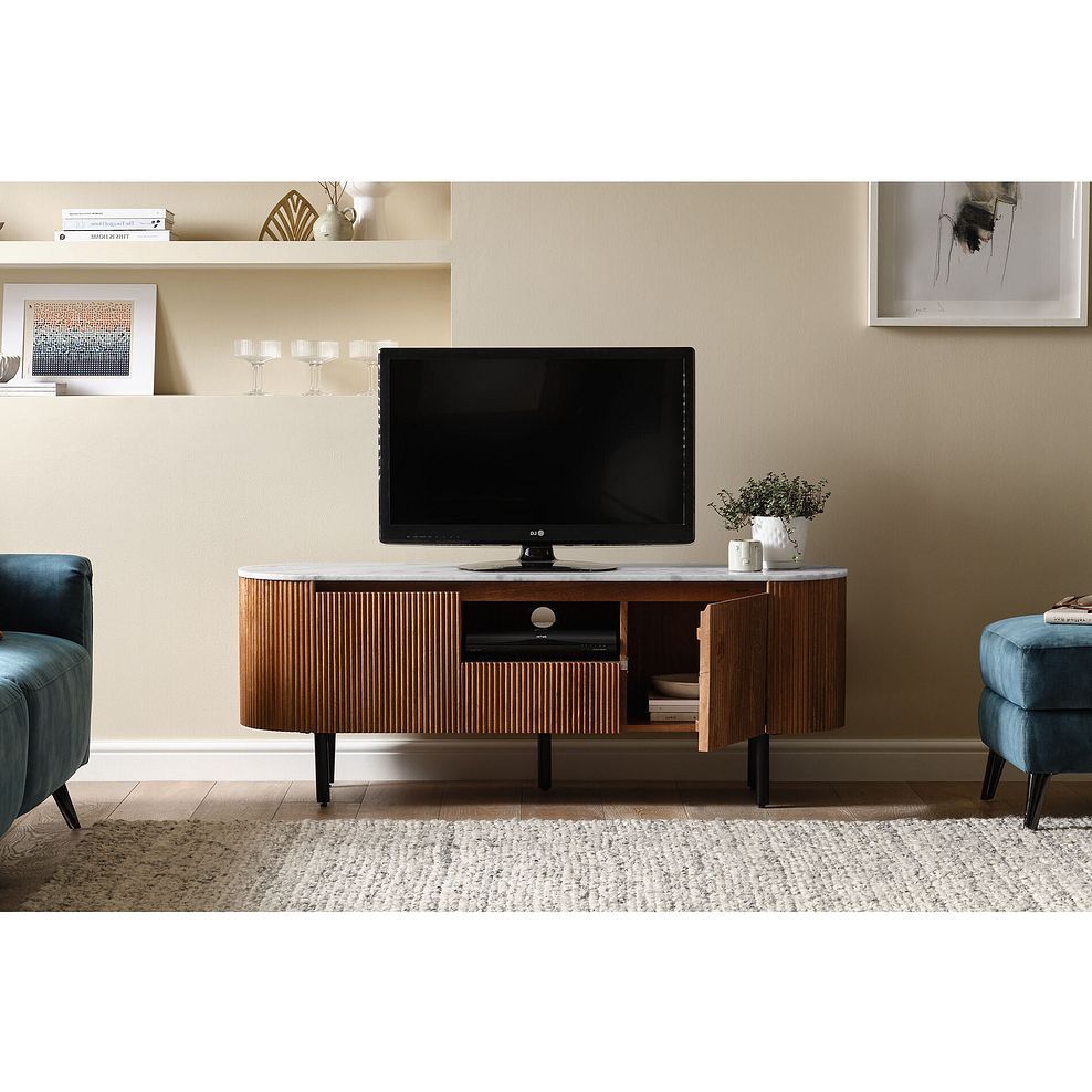 Elba Solid Acacia and Italian Marble TV Unit 2