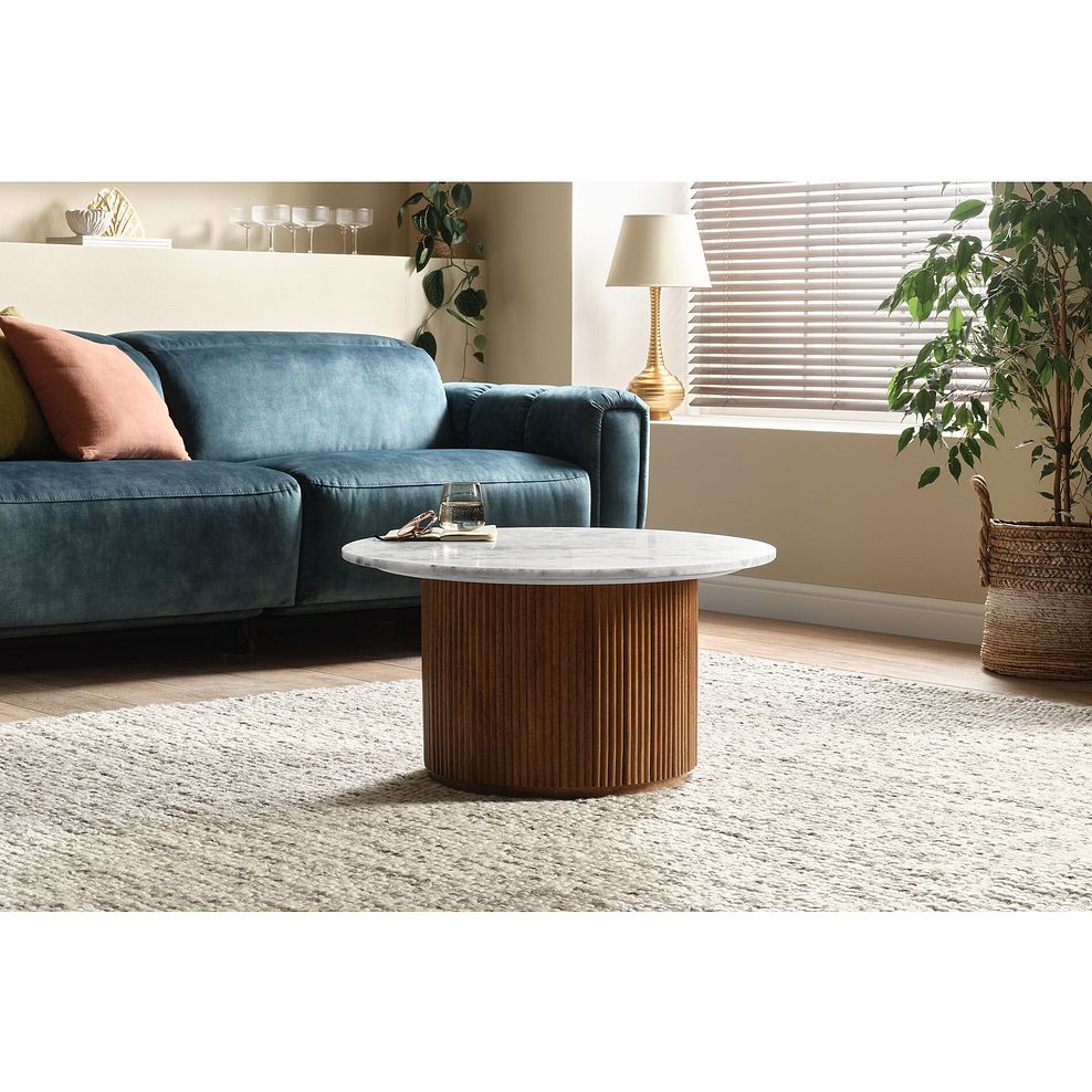 Elba Solid Acacia and Italian Marble Round Coffee Table 2