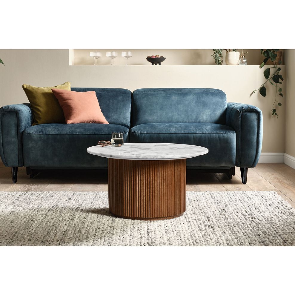 Elba Solid Acacia and Italian Marble Round Coffee Table 1