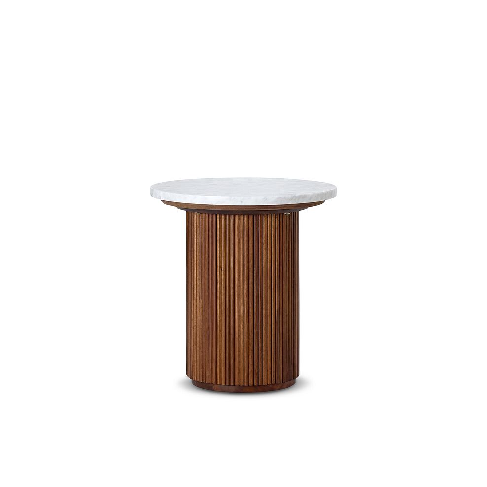 Elba Solid Acacia and Italian Marble Round Side Table 3