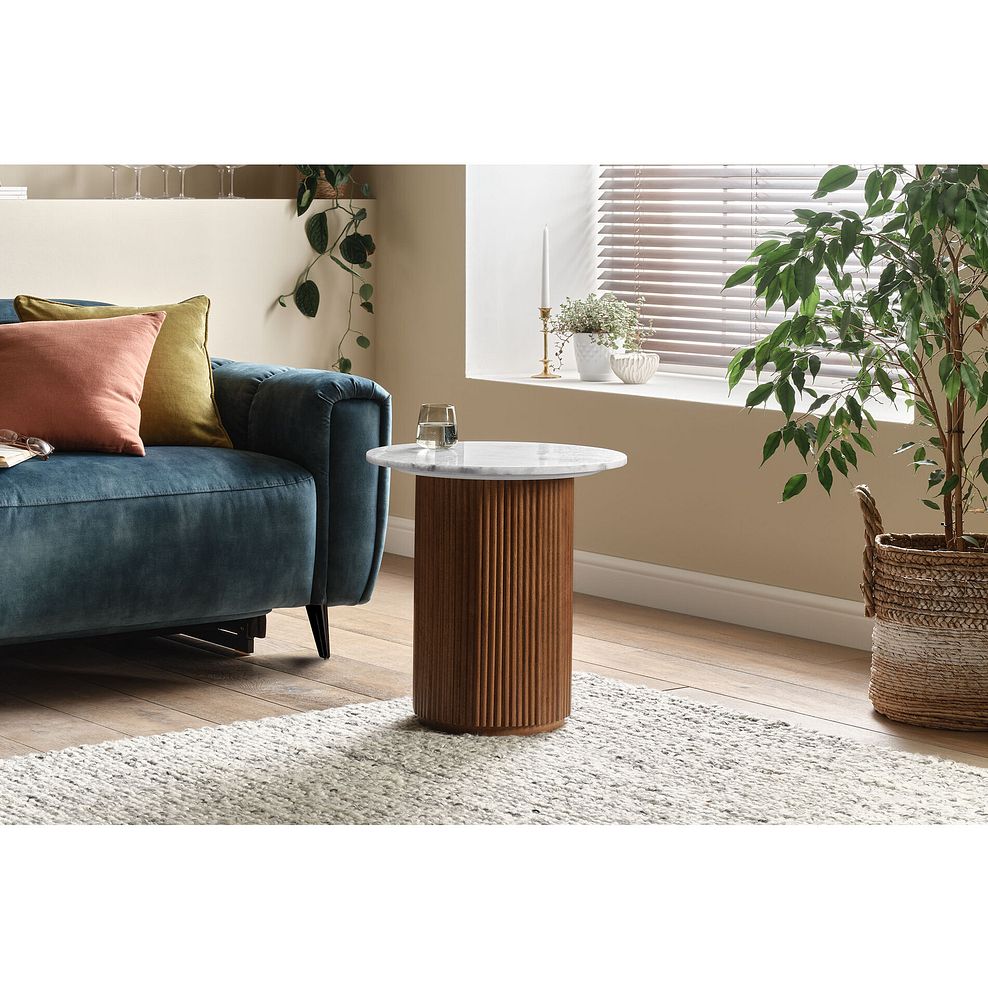 Elba Solid Acacia and Italian Marble Round Side Table 1