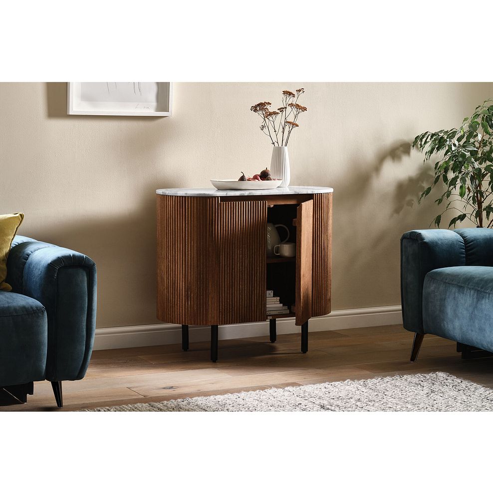 Elba Solid Acacia and Italian Marble Small Sideboard 2