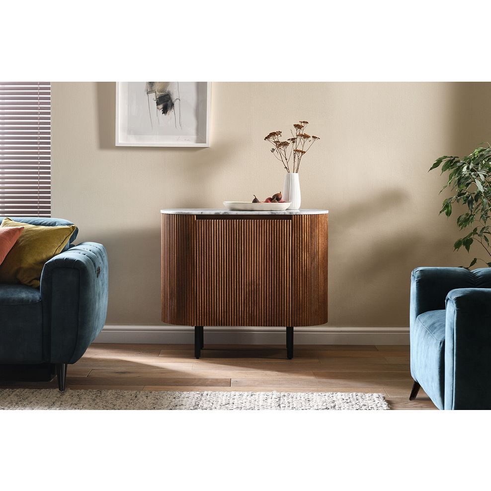 Elba Solid Acacia and Italian Marble Small Sideboard 1