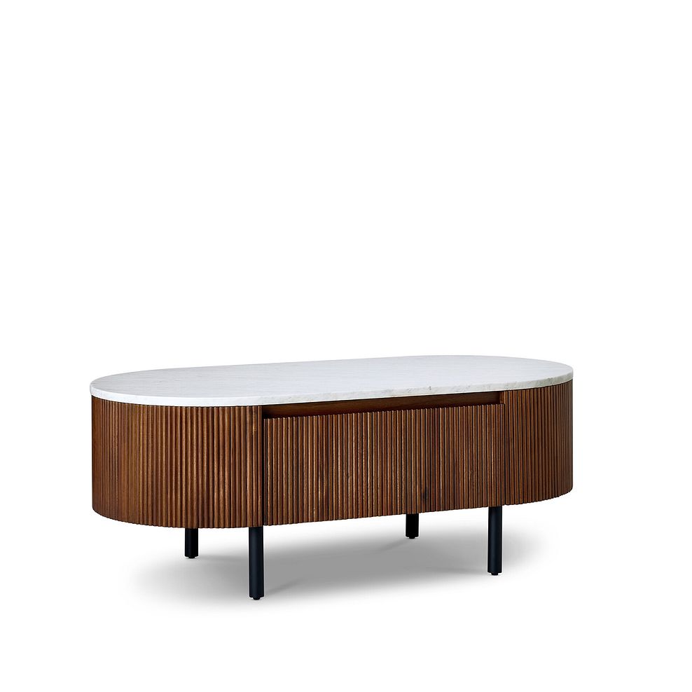 Elba Solid Acacia and Italian Marble Storage Coffee Table 3