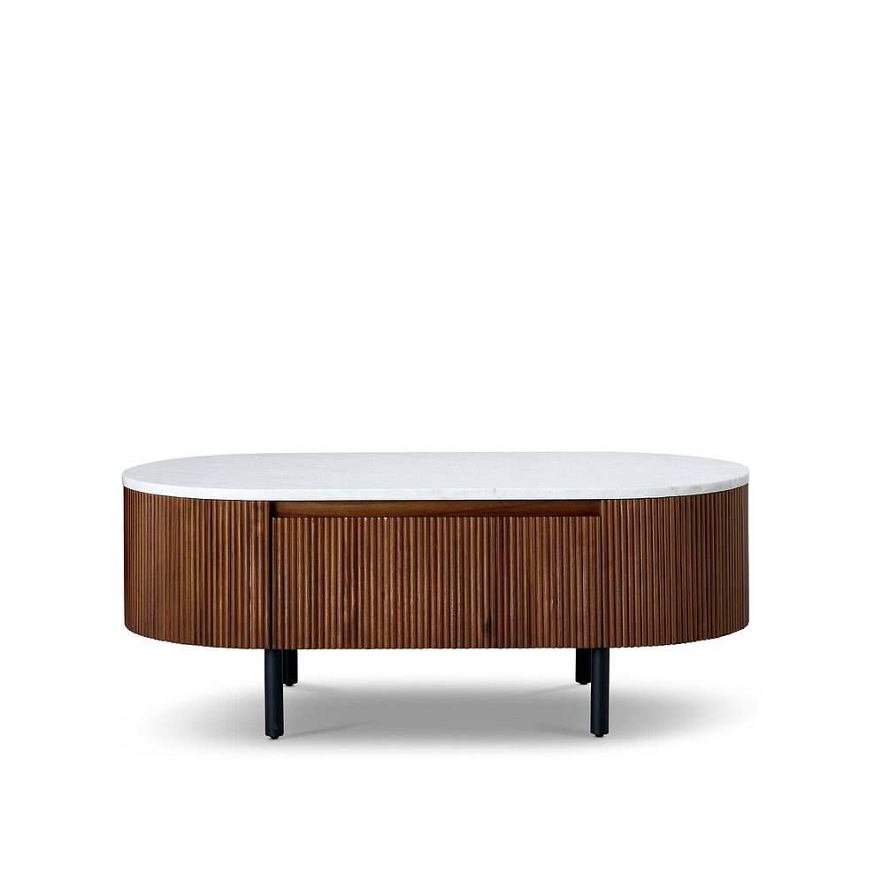 Elba Solid Acacia and Italian Marble Storage Coffee Table 5