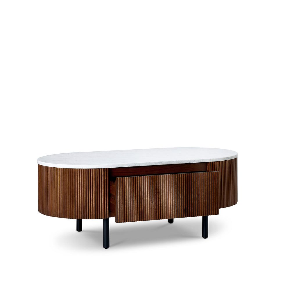 Elba Solid Acacia and Italian Marble Storage Coffee Table 4