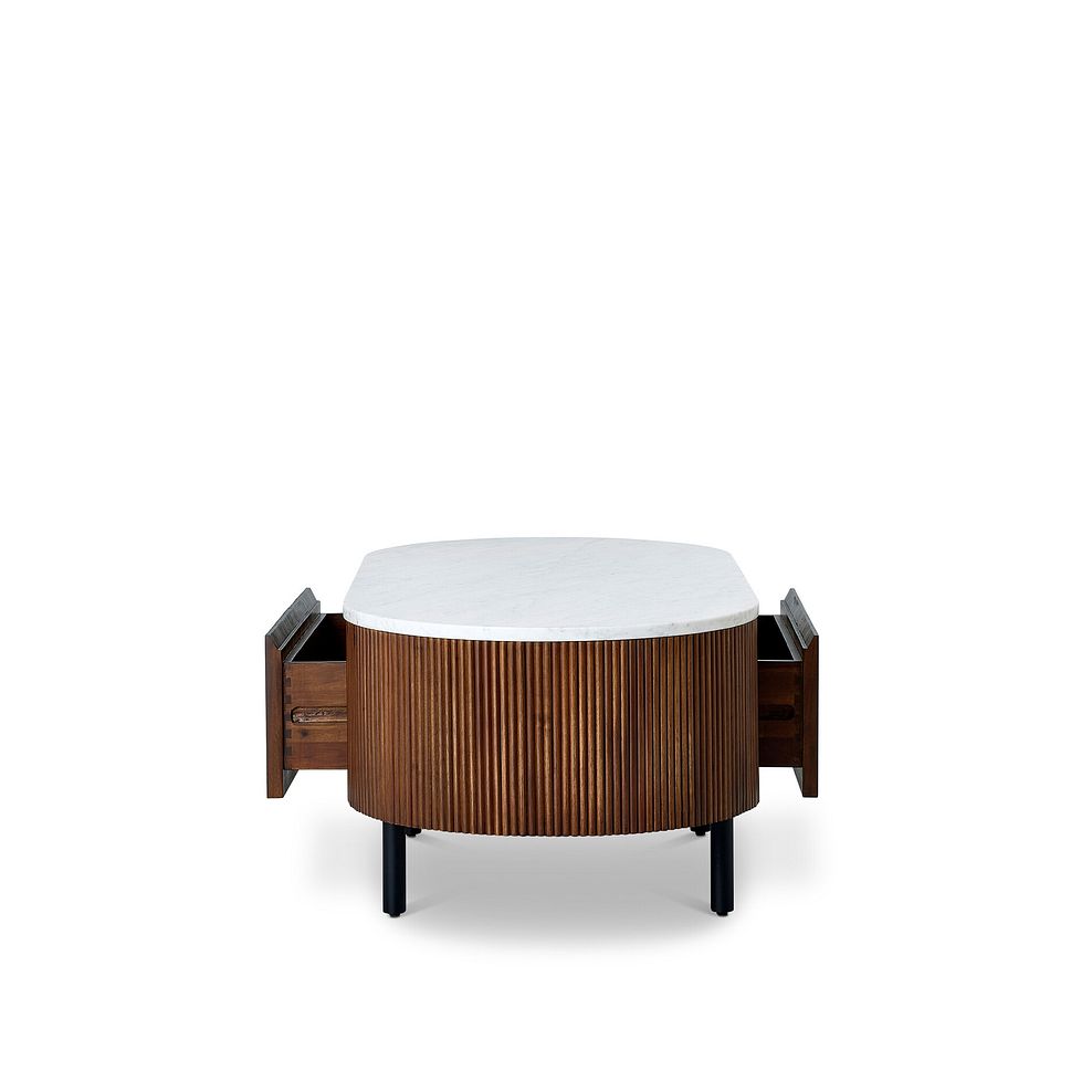Elba Solid Acacia and Italian Marble Storage Coffee Table 7