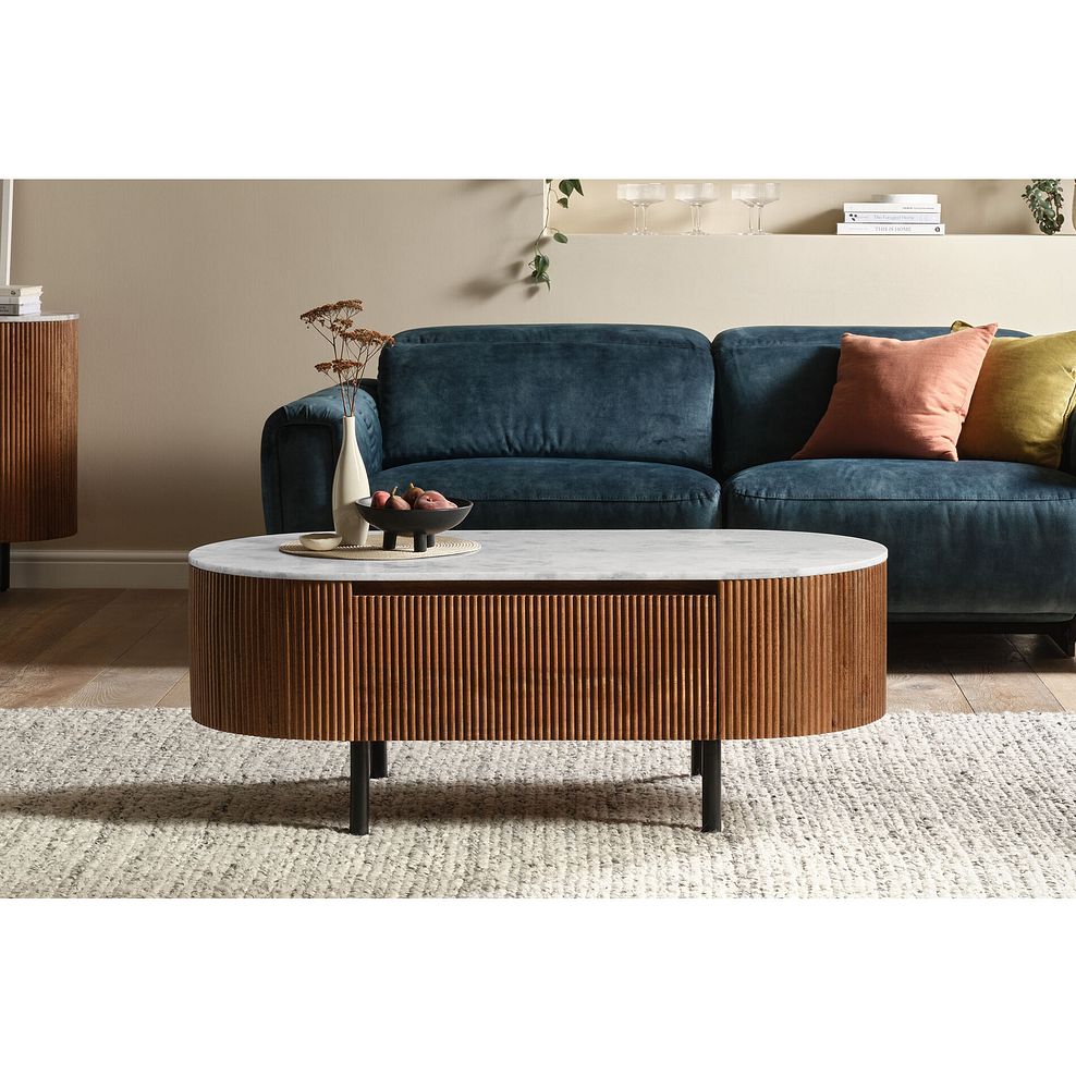 Elba Solid Acacia and Italian Marble Storage Coffee Table 1