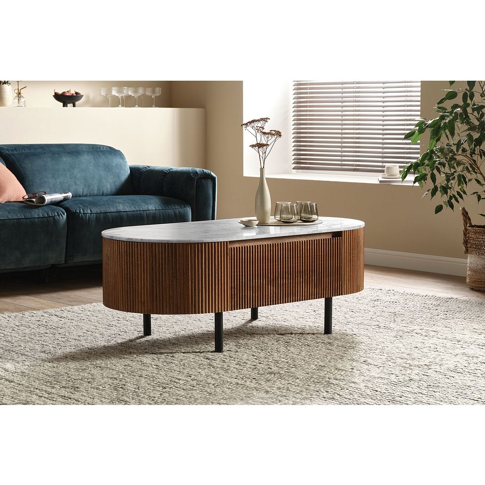 Elba Solid Acacia and Italian Marble Storage Coffee Table 2
