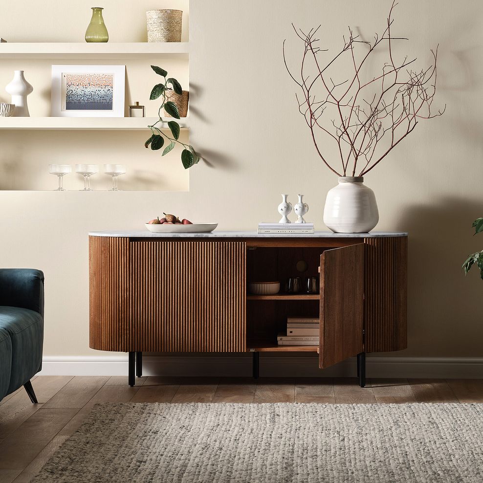 Elba Solid Acacia and Italian Marble Large Sideboard 3