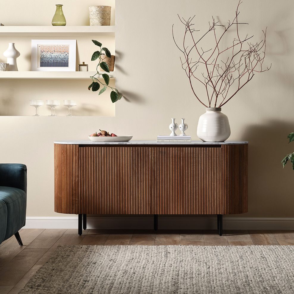 Elba Solid Acacia and Italian Marble Large Sideboard 2