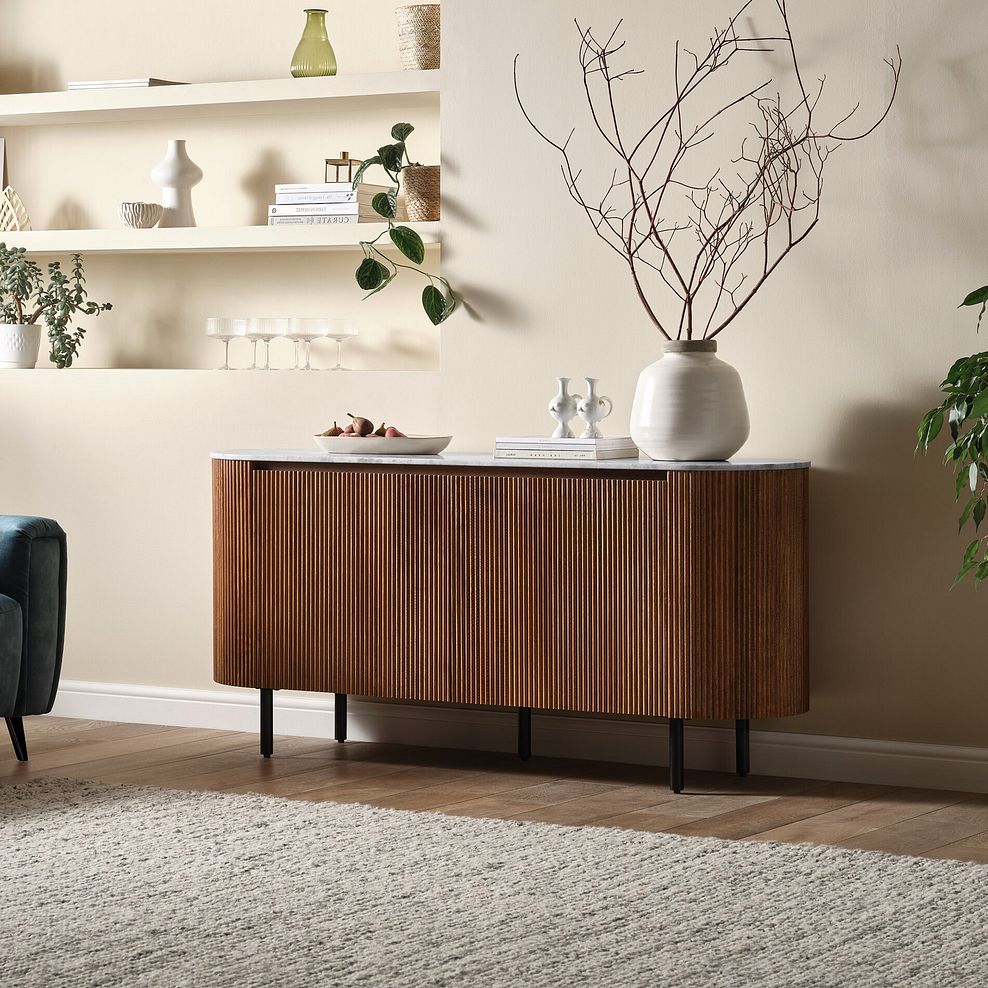 Elba Solid Acacia and Italian Marble Large Sideboard 1