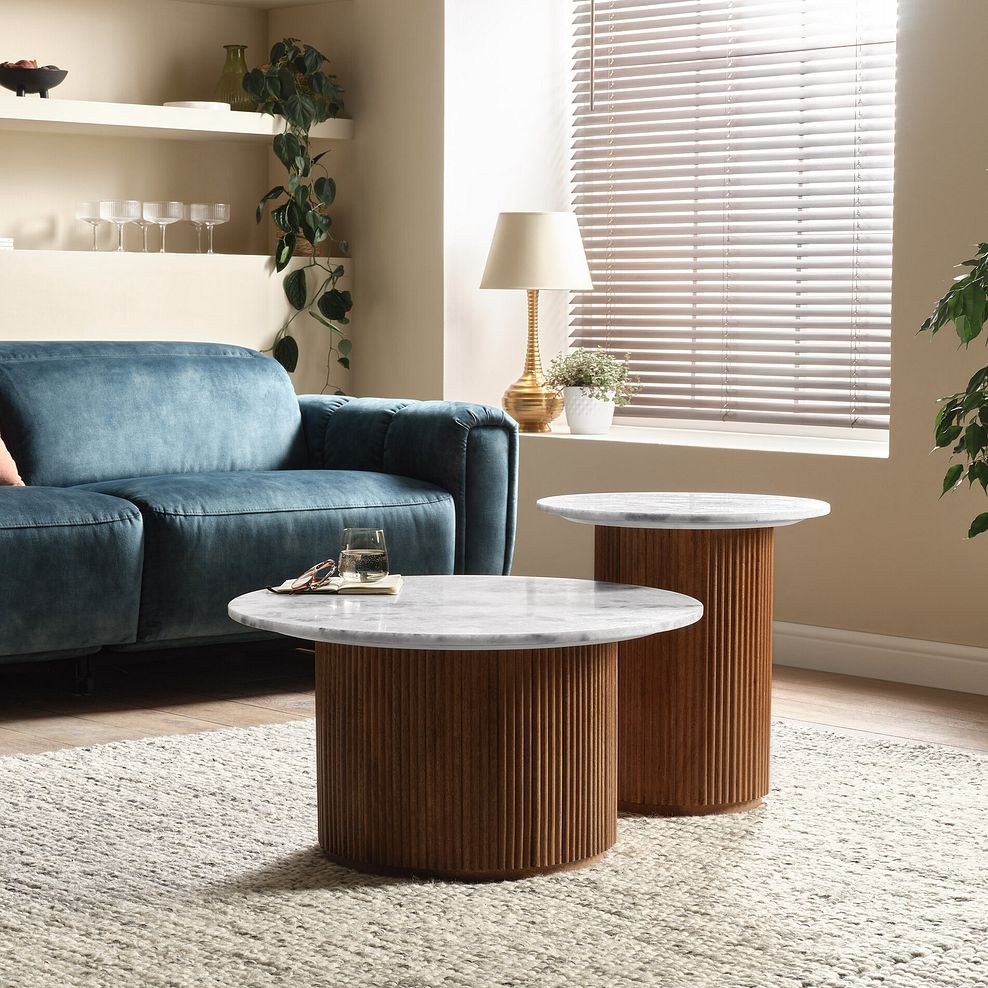 Elba Solid Acacia and Italian Marble Round Coffee Table 3