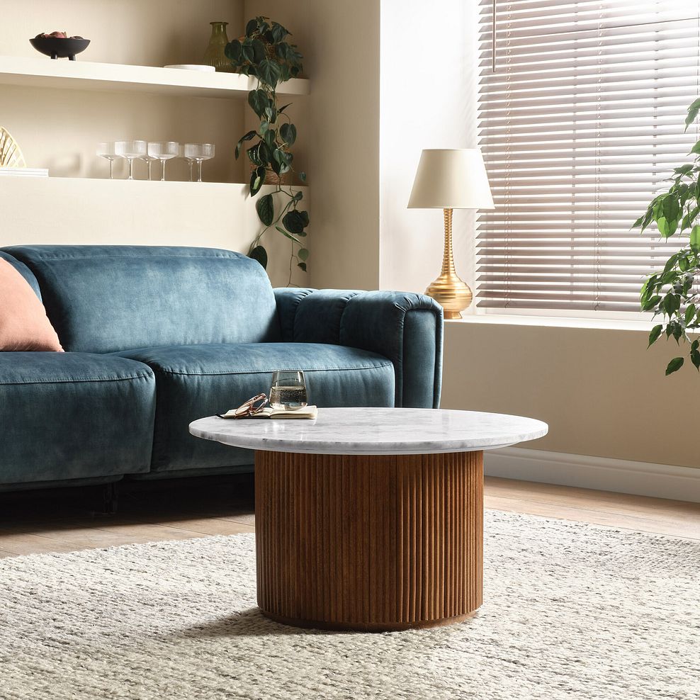 Elba Solid Acacia and Italian Marble Round Coffee Table 1