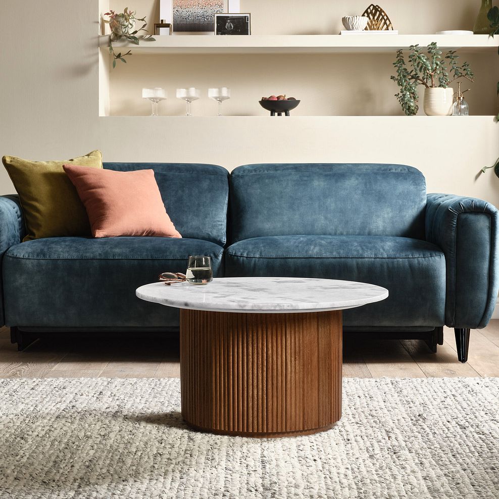 Elba Solid Acacia and Italian Marble Round Coffee Table 2