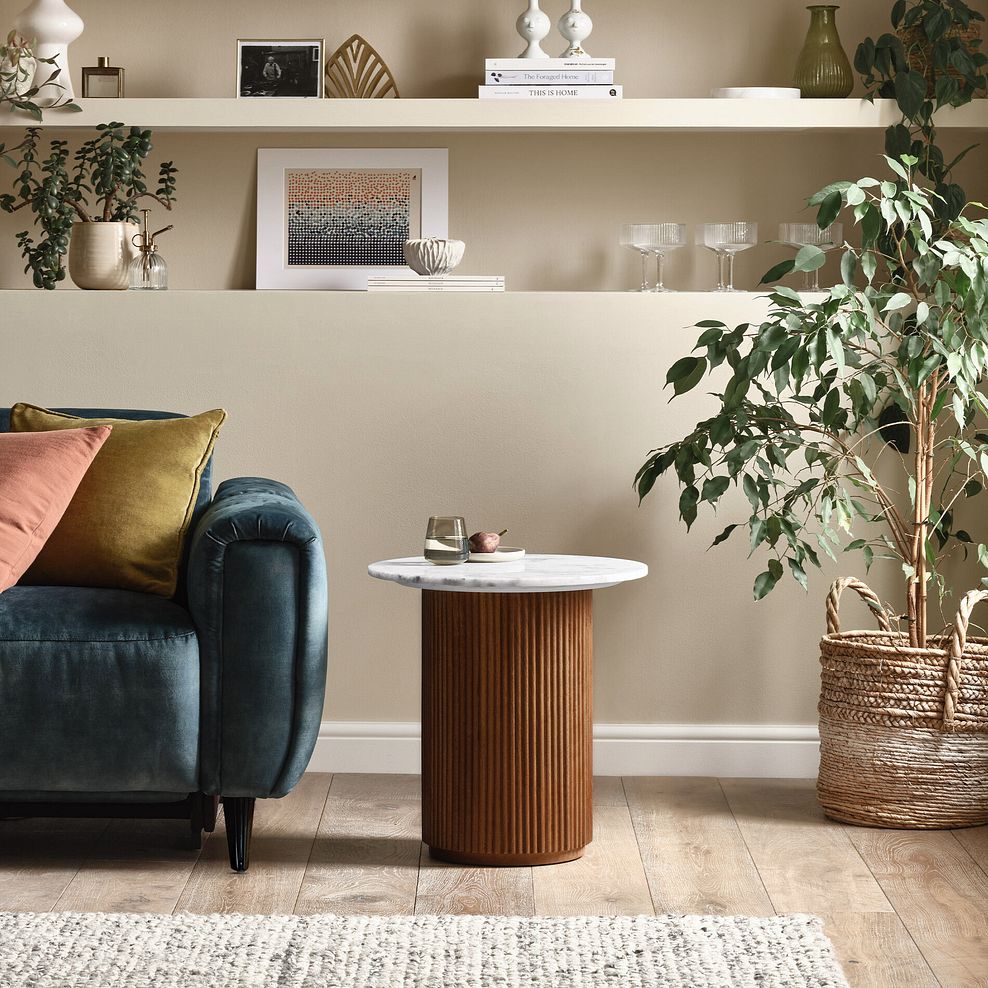 Elba Solid Acacia and Italian Marble Round Side Table 2