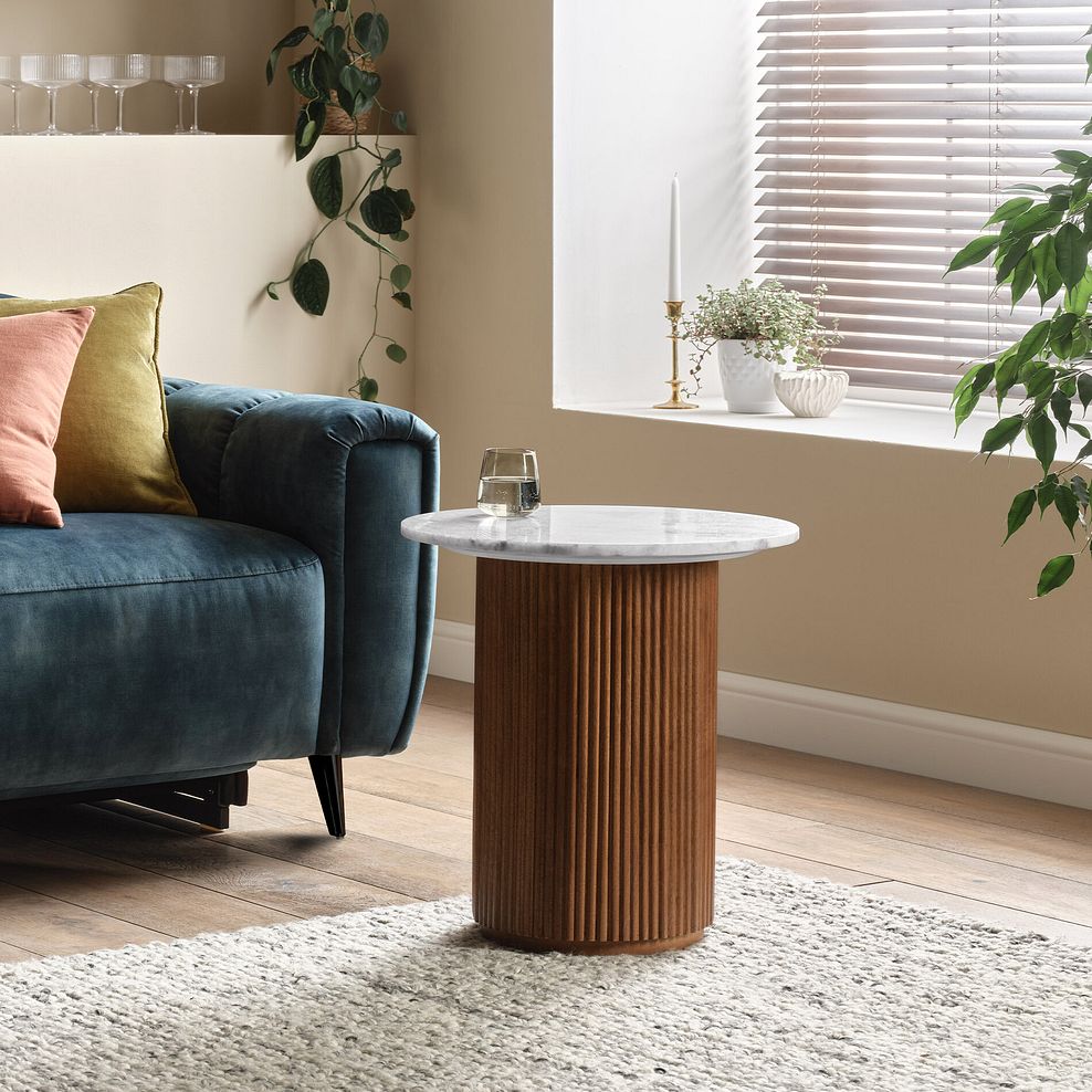 Elba Solid Acacia and Italian Marble Round Side Table 1