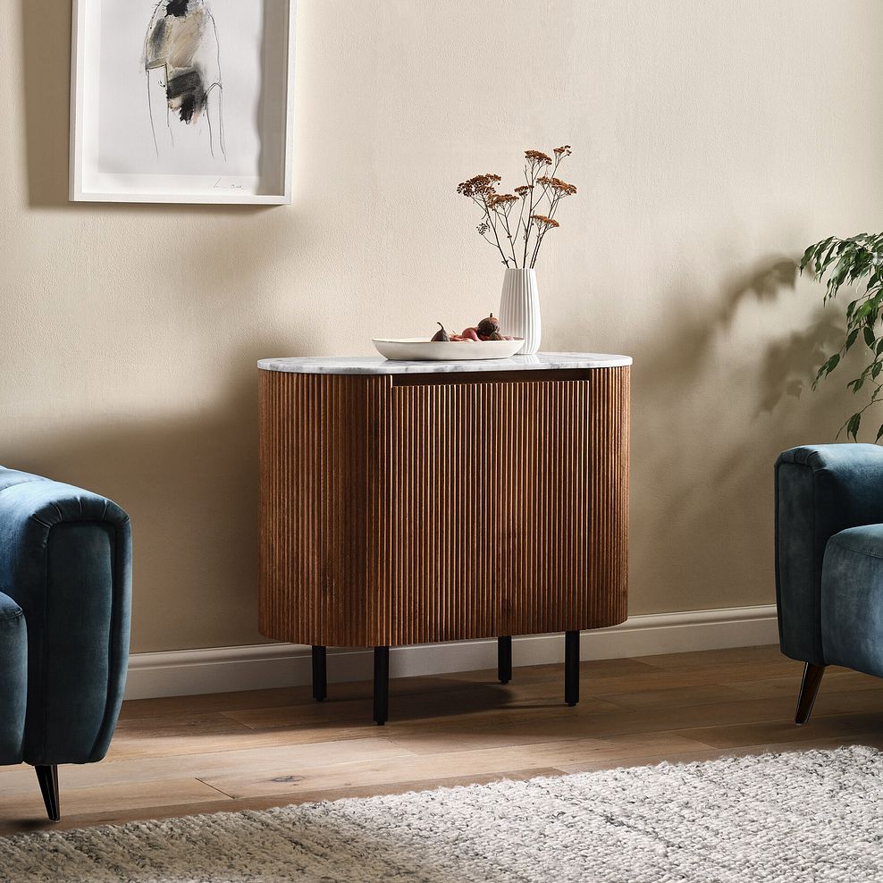Elba Solid Acacia and Italian Marble Small Sideboard 2