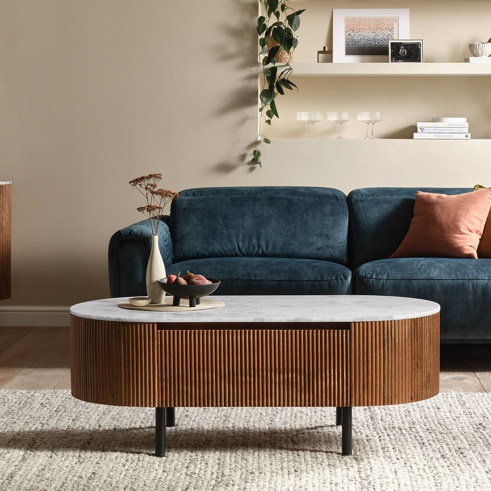 Elba Solid Acacia and Italian Marble Storage Coffee Table 2