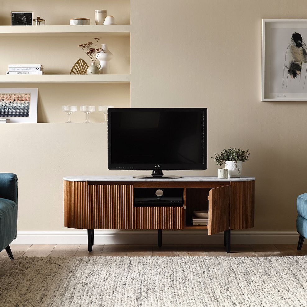 Elba Solid Acacia and Italian Marble TV Unit 4