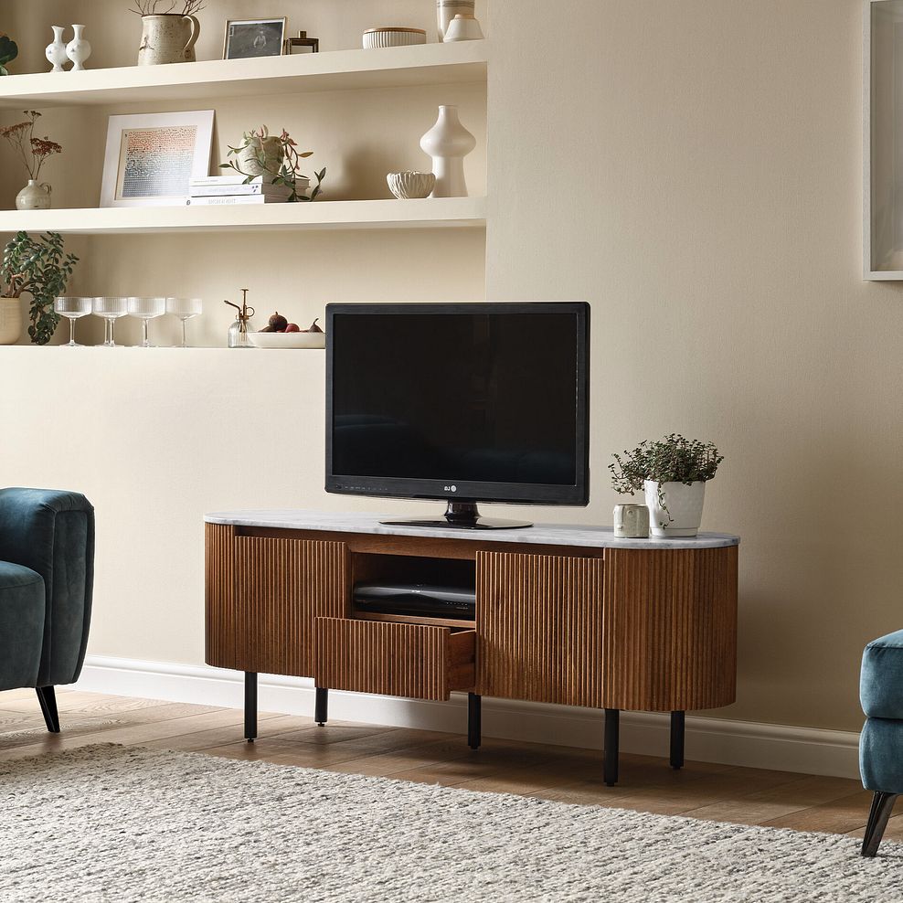 Elba Solid Acacia and Italian Marble TV Unit 2