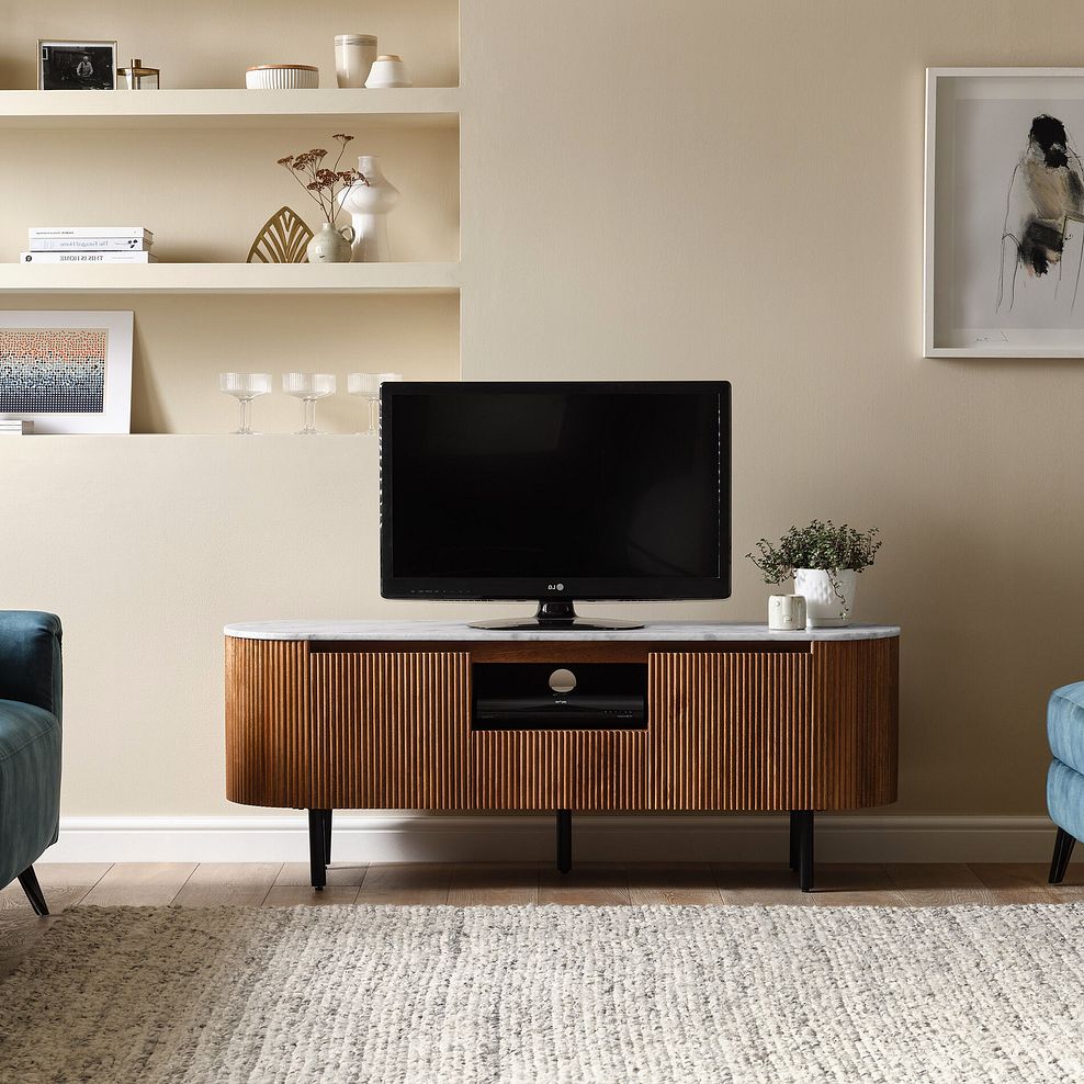 Elba Solid Acacia and Italian Marble TV Unit 3