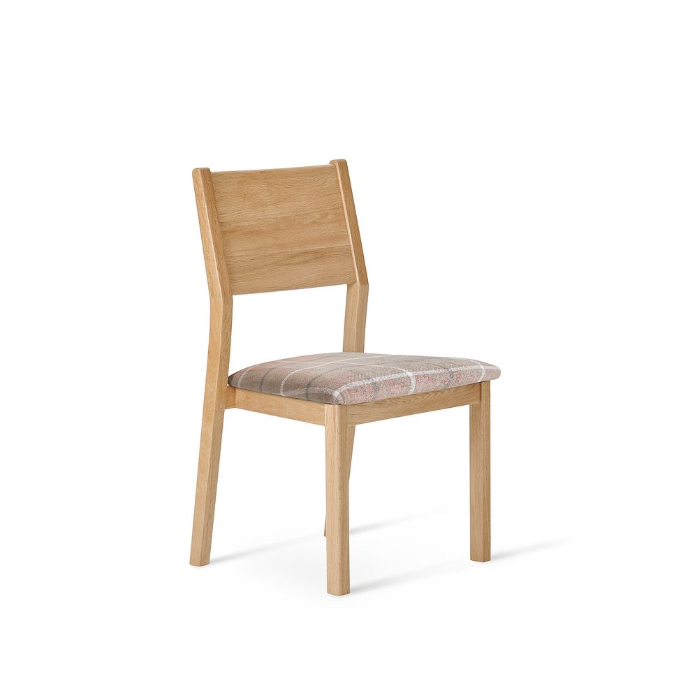 Ellison Oak Chair with Checked Beige Fabric Seat Thumbnail 1