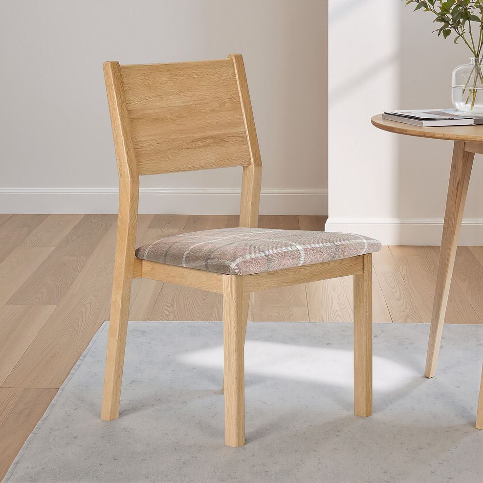 Ellison Oak Chair with Checked Beige Fabric Seat 5