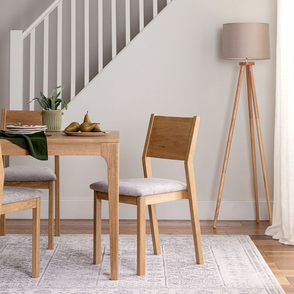 Ellison Oak Chair with Dappled Beige Fabric Seat 1