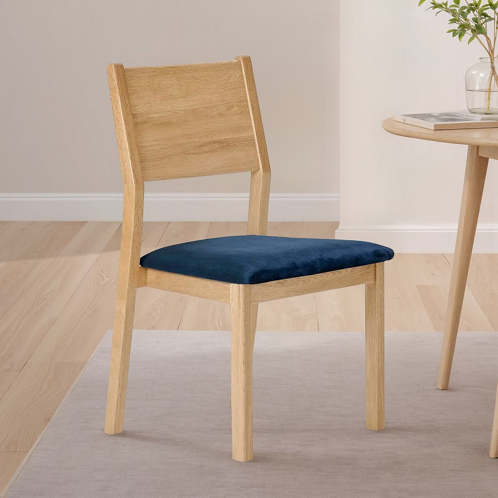 Ellison Oak Chair with Heritage Royal Blue Velvet Seat 5
