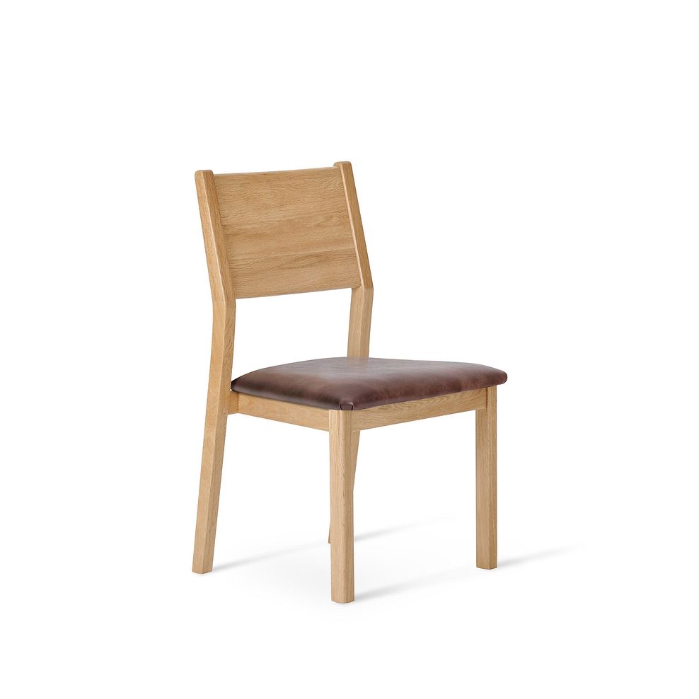 Ellison Oak Chair with Vintage Brown Leather Look Fabric Seat Thumbnail 1