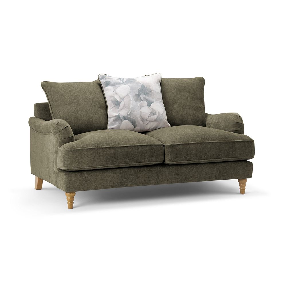 Eloise 2 Seater Pillow Back Sofa in Marlan Olive Green Fabric 1