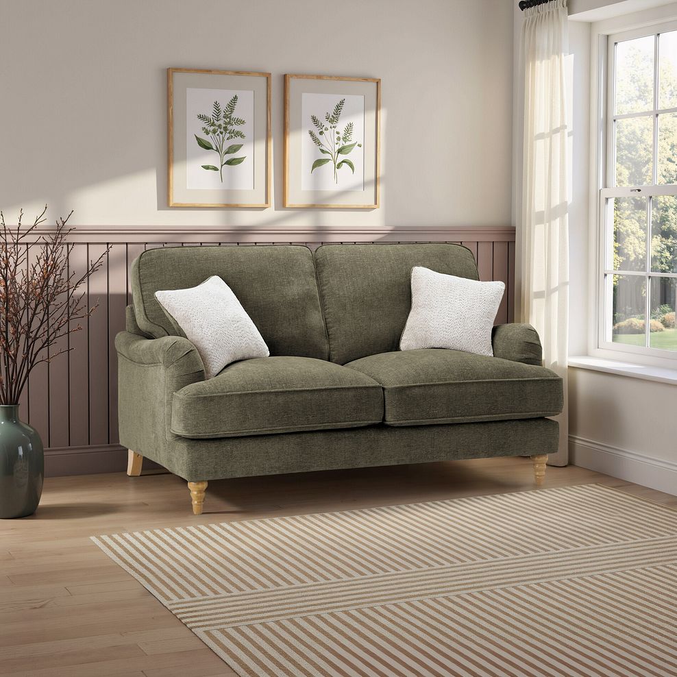 Eloise 2 Seater Sofa in Marlan Olive Green Fabric 1